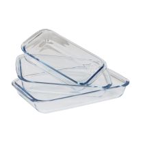 Royalford 3Pcs Rectangle Borosilicate Glass Baking Tray Set 1L, 1.6L & 2.2L - Roasting & Baking Tray | Oven Safe, Dishwasher & Freezer Safe | Ideal for Cooking Serving Storing Freezing Roasting